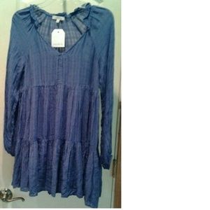 Boho Gauze Dress Blue Tiered Lined